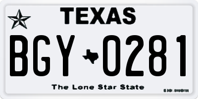 TX license plate BGY0281