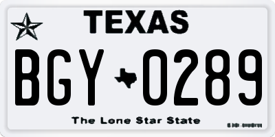 TX license plate BGY0289