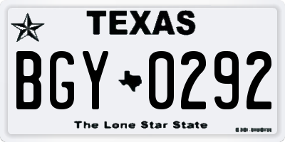 TX license plate BGY0292