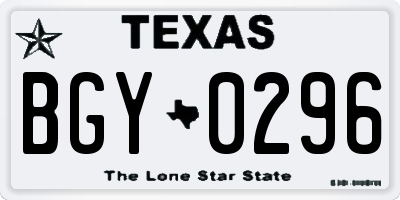 TX license plate BGY0296