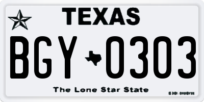 TX license plate BGY0303