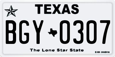 TX license plate BGY0307