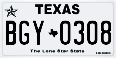 TX license plate BGY0308