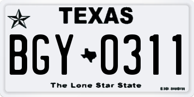 TX license plate BGY0311