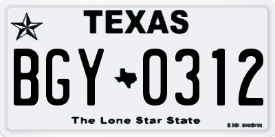 TX license plate BGY0312