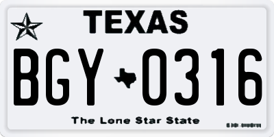 TX license plate BGY0316