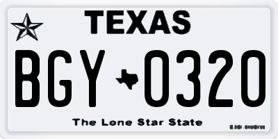 TX license plate BGY0320
