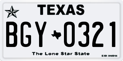 TX license plate BGY0321