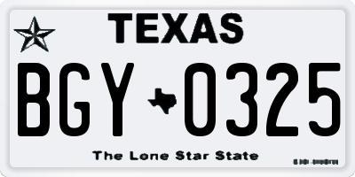 TX license plate BGY0325