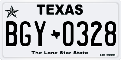 TX license plate BGY0328