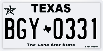 TX license plate BGY0331