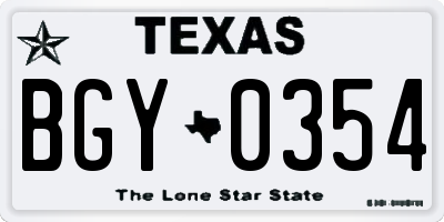 TX license plate BGY0354