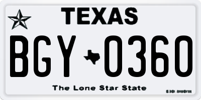 TX license plate BGY0360