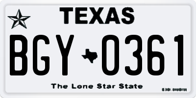 TX license plate BGY0361