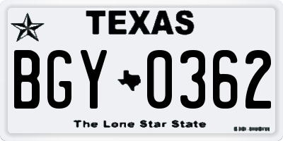 TX license plate BGY0362