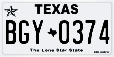 TX license plate BGY0374