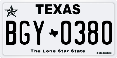 TX license plate BGY0380