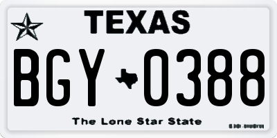TX license plate BGY0388