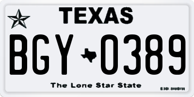 TX license plate BGY0389