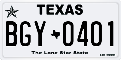TX license plate BGY0401