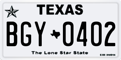 TX license plate BGY0402