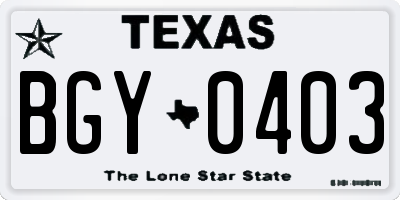 TX license plate BGY0403