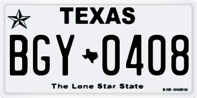 TX license plate BGY0408