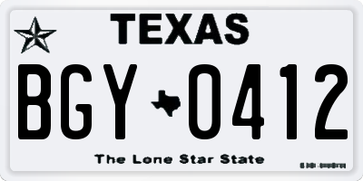 TX license plate BGY0412