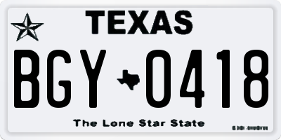 TX license plate BGY0418