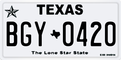 TX license plate BGY0420