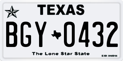TX license plate BGY0432