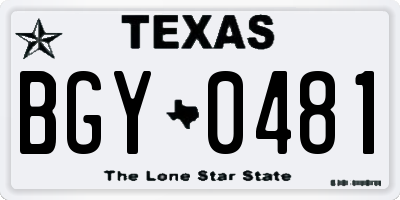 TX license plate BGY0481