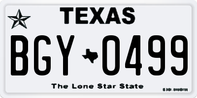 TX license plate BGY0499