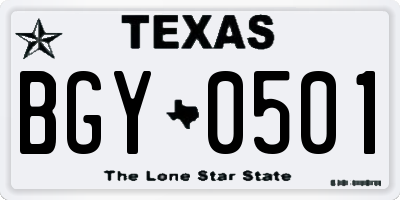 TX license plate BGY0501