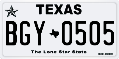 TX license plate BGY0505