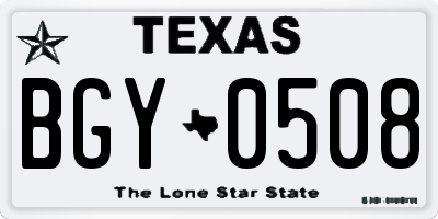 TX license plate BGY0508