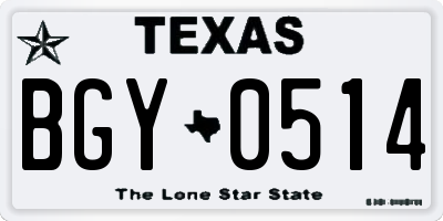 TX license plate BGY0514