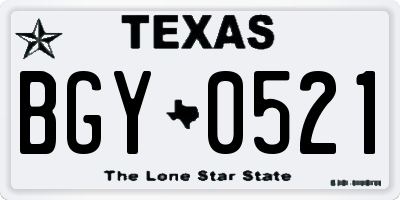 TX license plate BGY0521