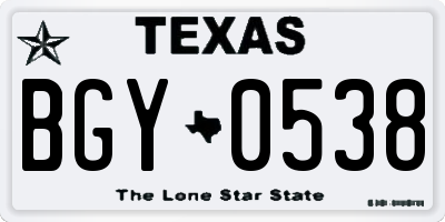 TX license plate BGY0538