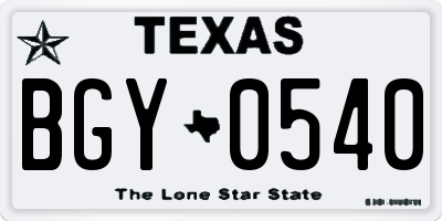 TX license plate BGY0540