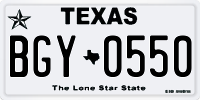 TX license plate BGY0550