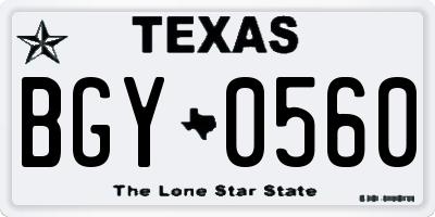 TX license plate BGY0560