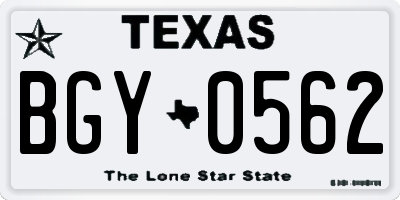 TX license plate BGY0562