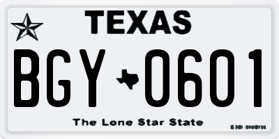 TX license plate BGY0601