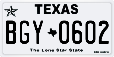 TX license plate BGY0602
