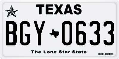 TX license plate BGY0633