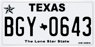 TX license plate BGY0643