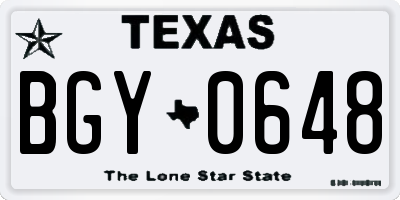 TX license plate BGY0648