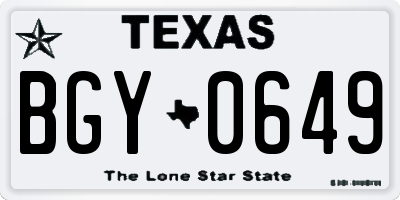 TX license plate BGY0649