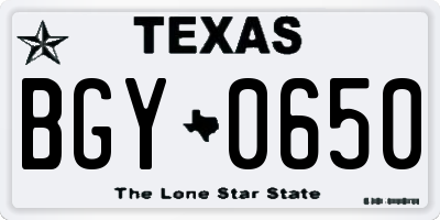 TX license plate BGY0650